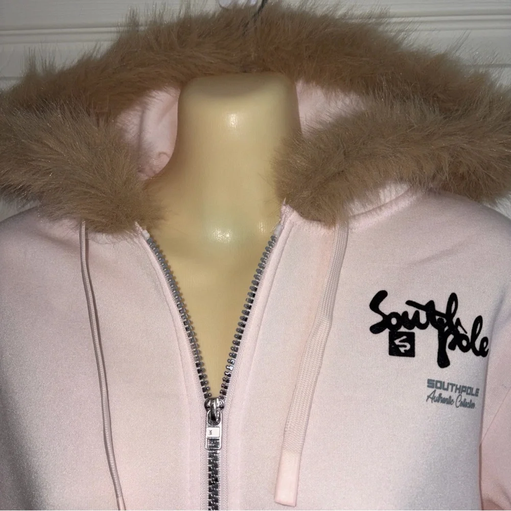 NTW Southpole Legacy Pink Zippered Faux Fur Trimmed Hoodie MED - Picture 4 of 9